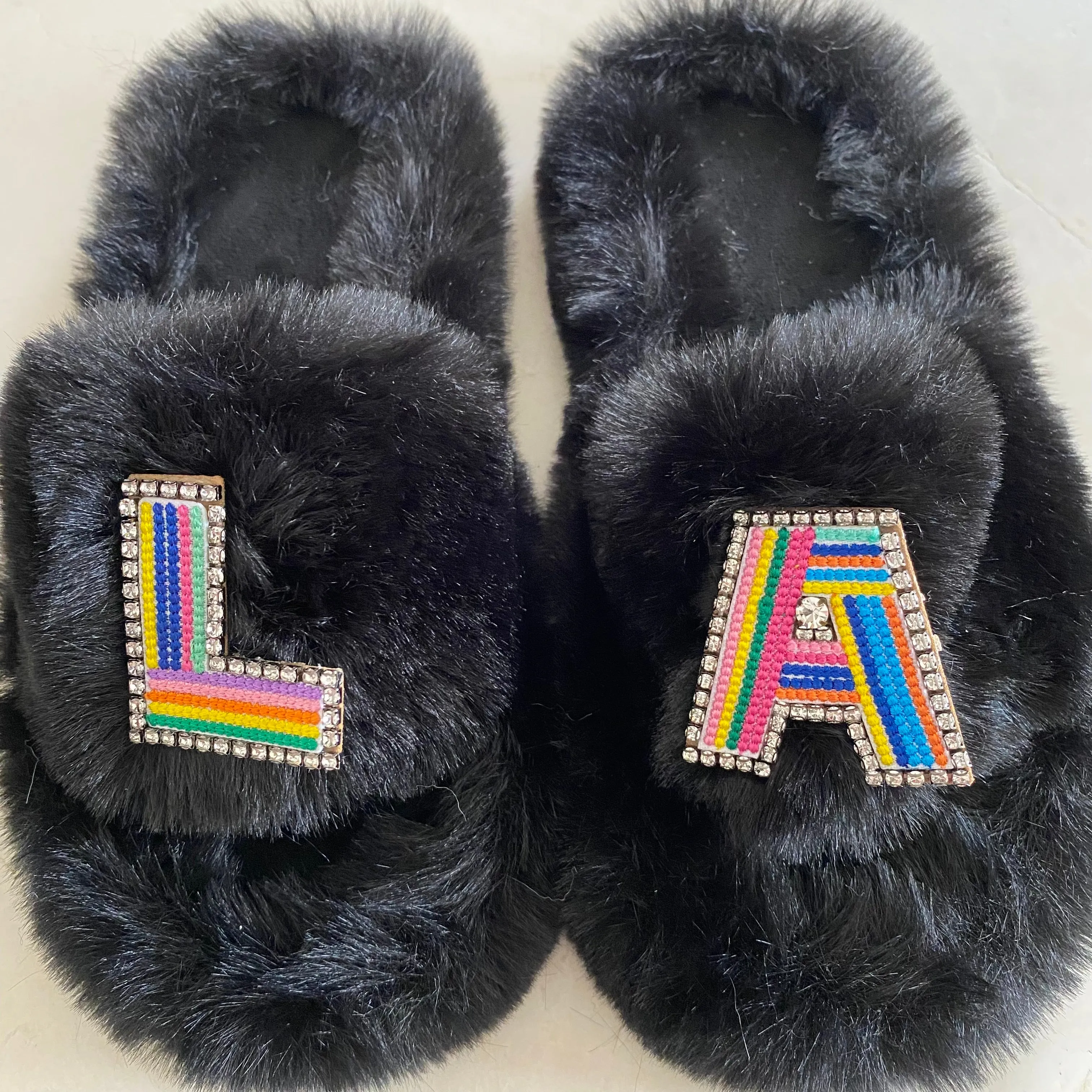 Adult Furry Slides Black