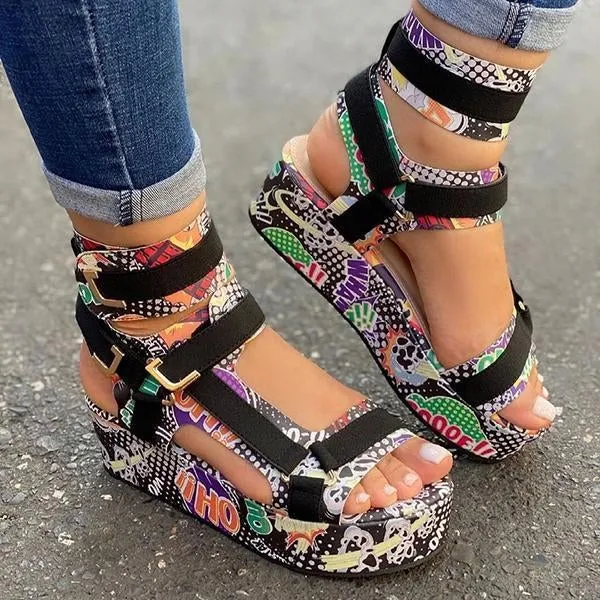 Amozae Pattern Graffiti Trend Fashion Sandals