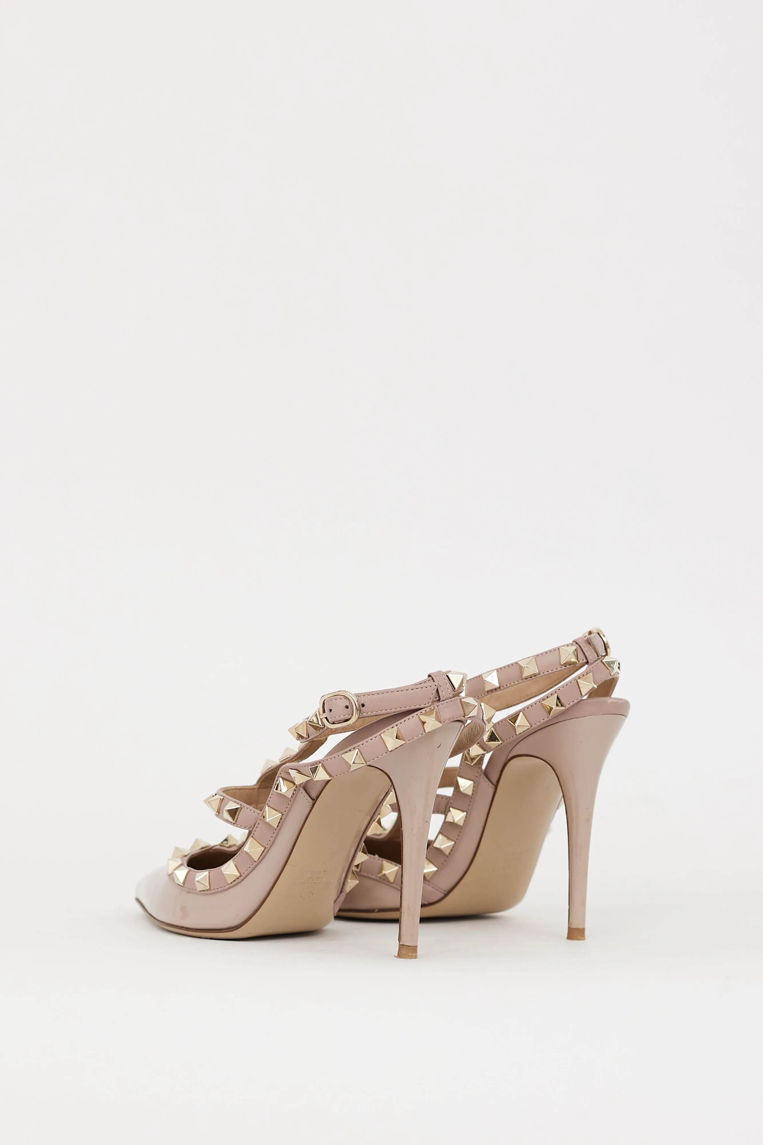 Beige Patent Rockstud Caged Heel