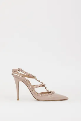 Beige Patent Rockstud Caged Heel