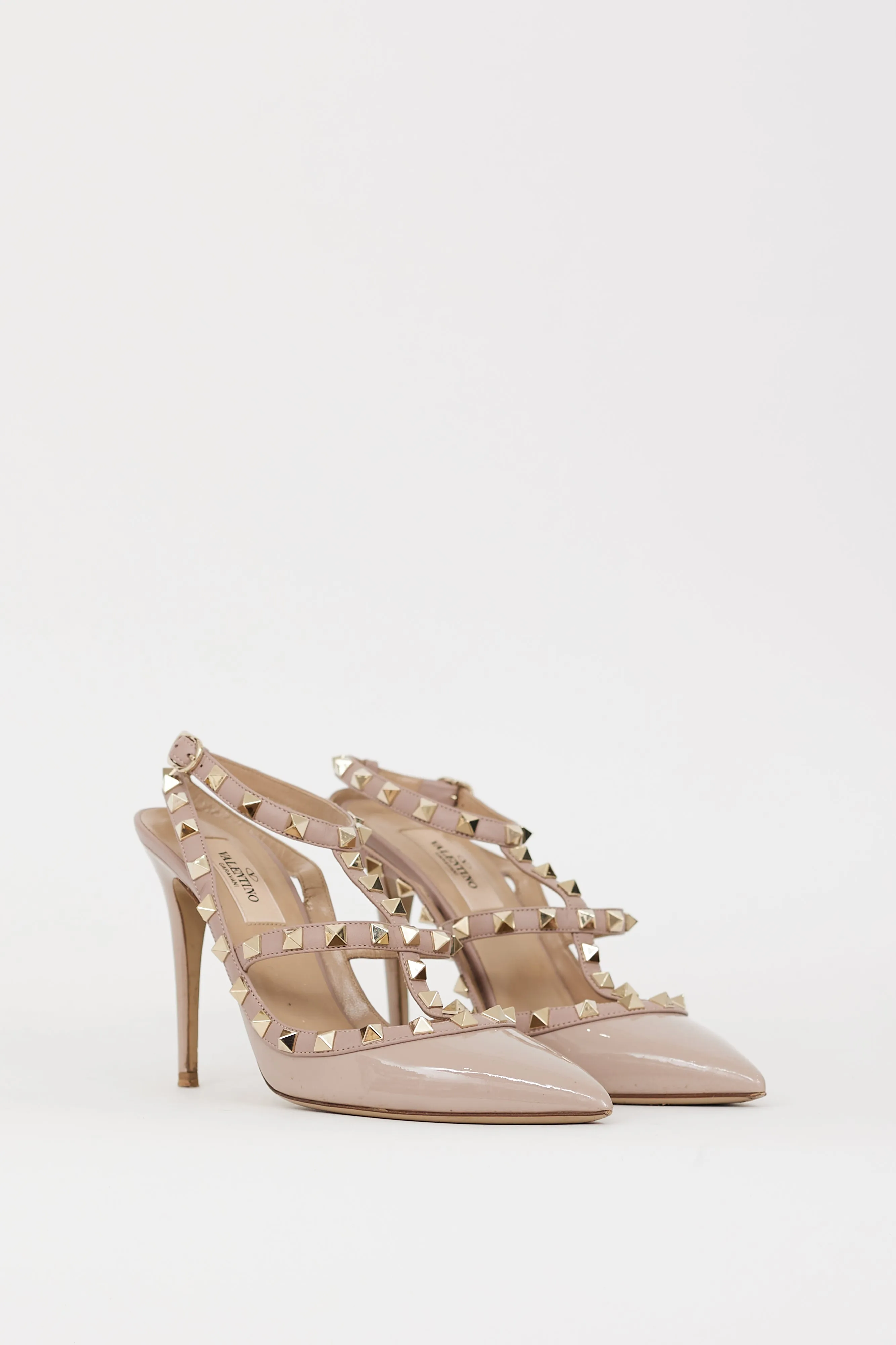 Beige Patent Rockstud Caged Heel