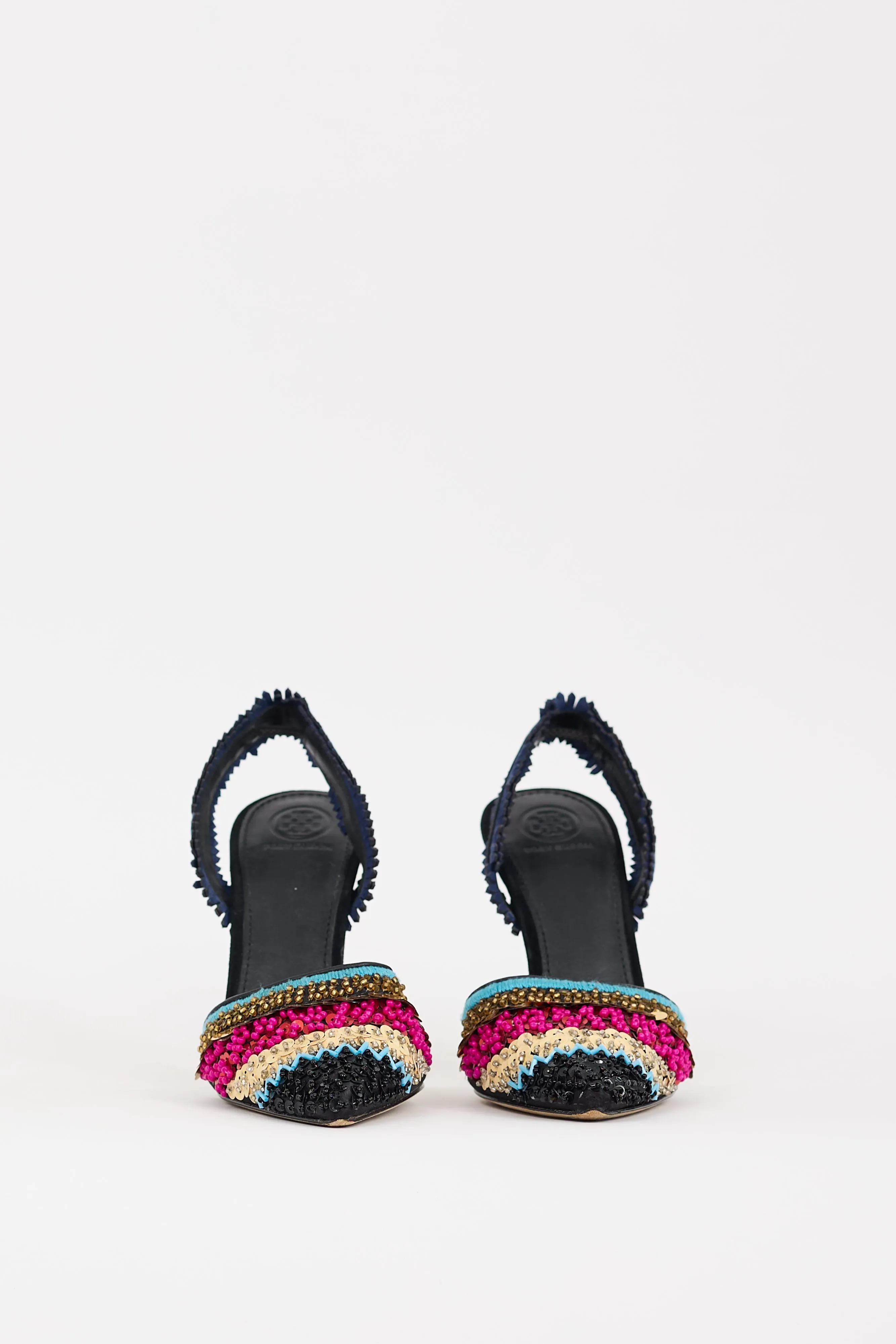 Black & Multi Isle Beaded Slingback Heel