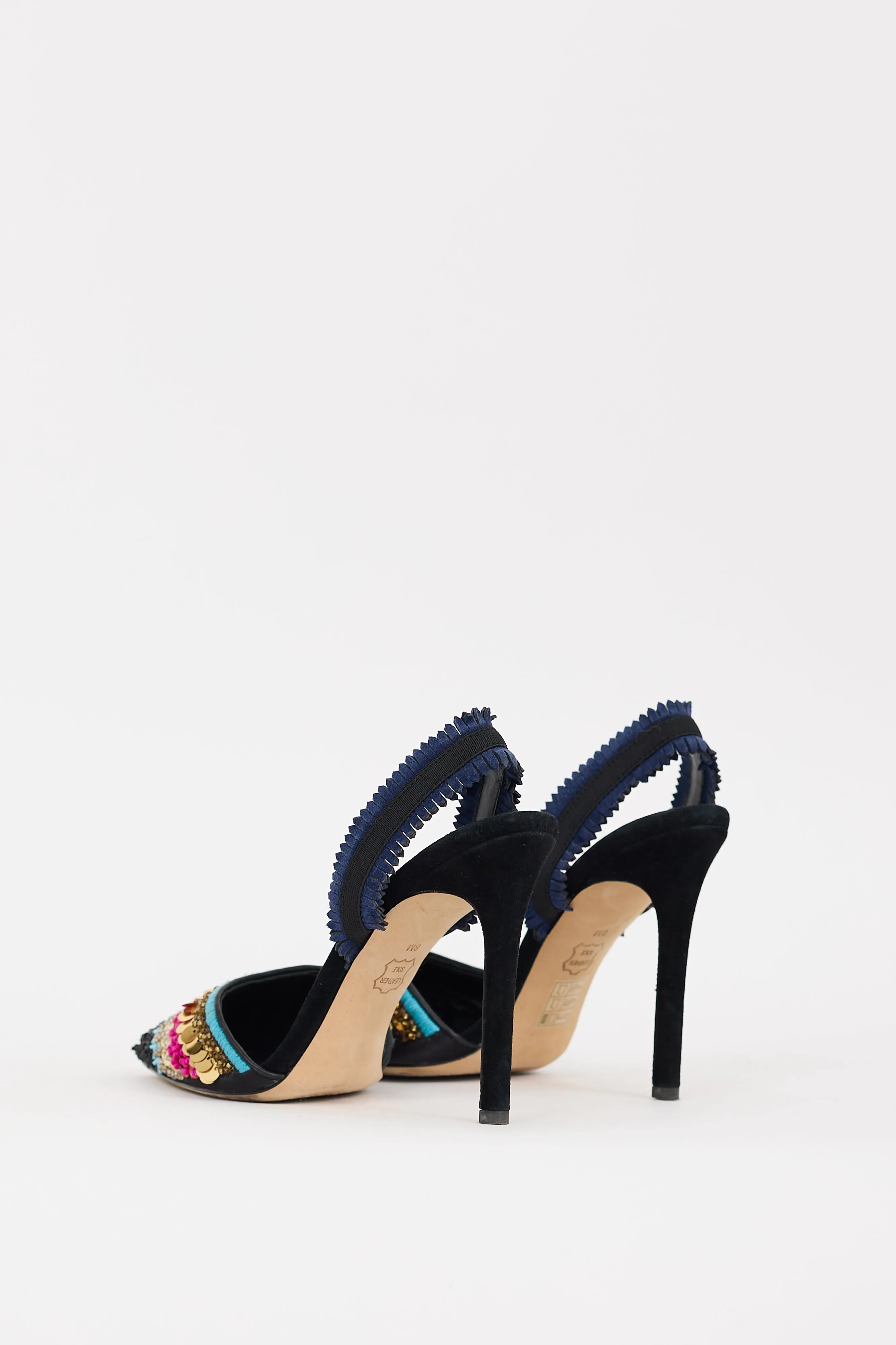 Black & Multi Isle Beaded Slingback Heel