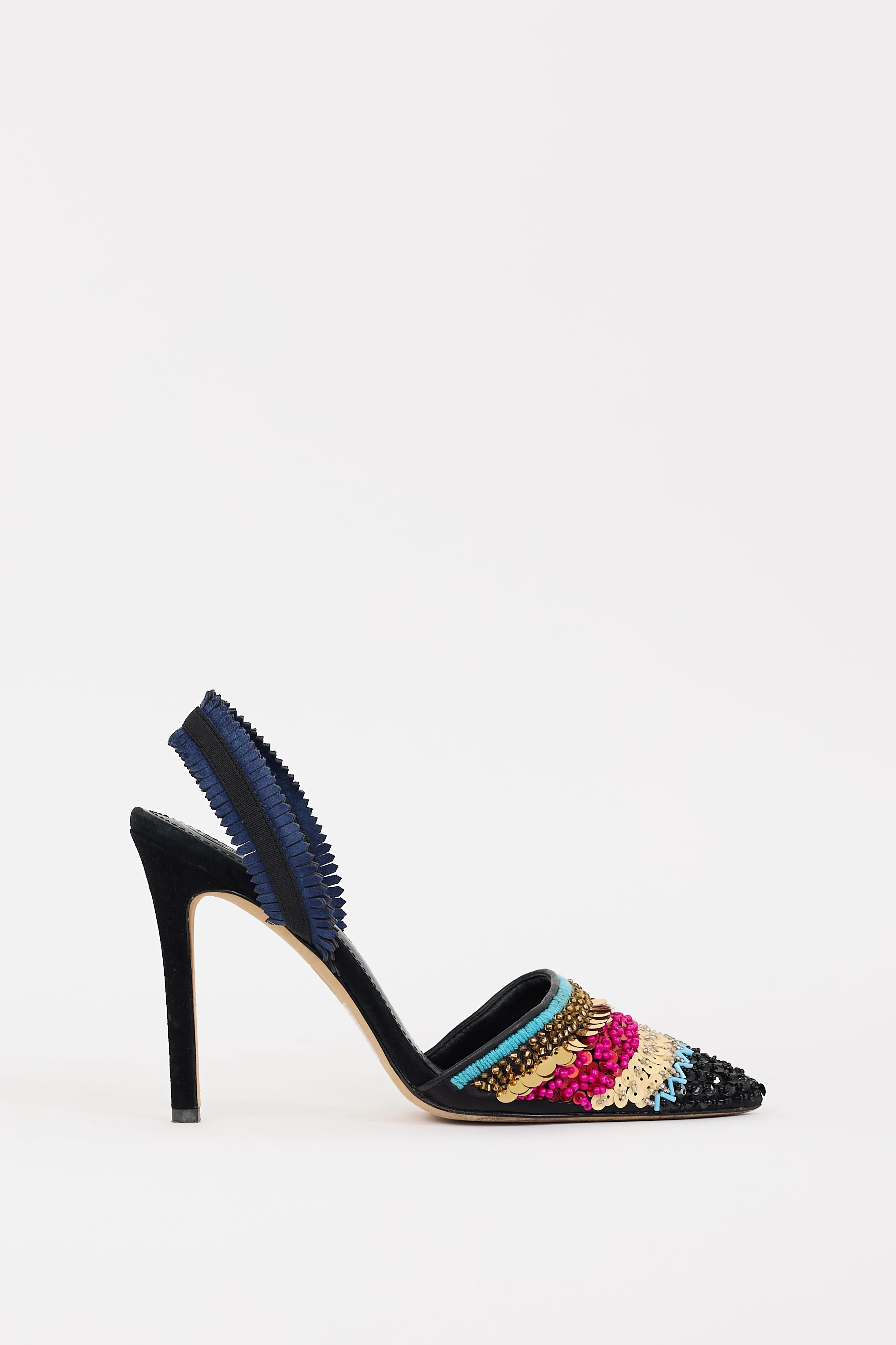 Black & Multi Isle Beaded Slingback Heel