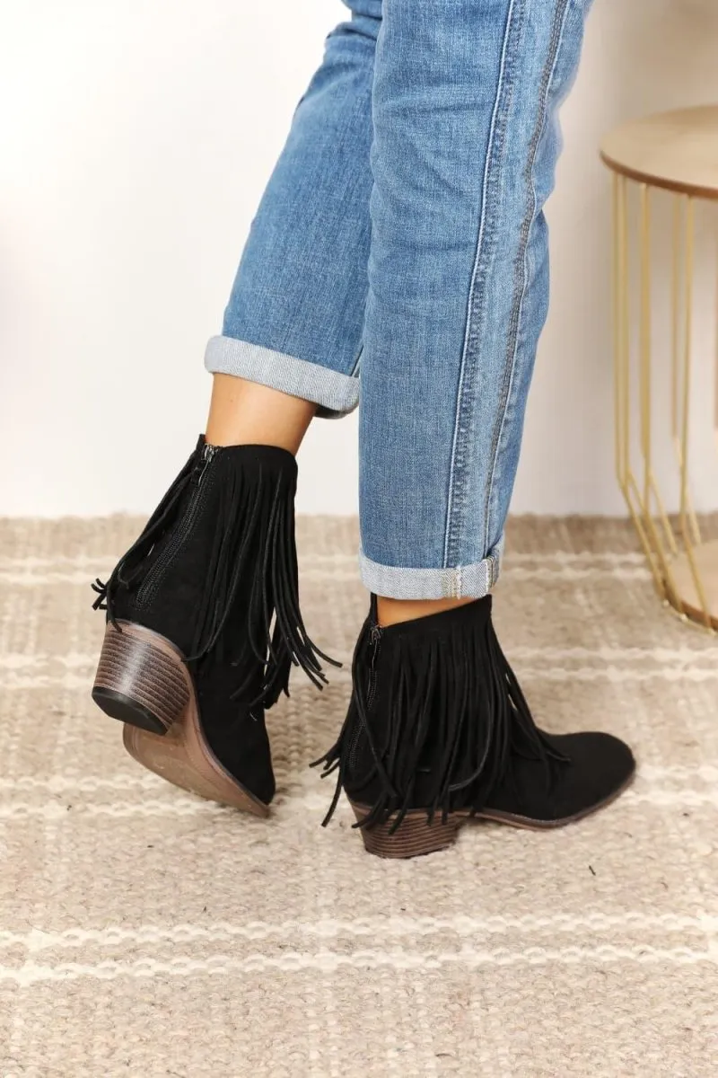 Black Fringy Cowgirl Western Ankle Boots