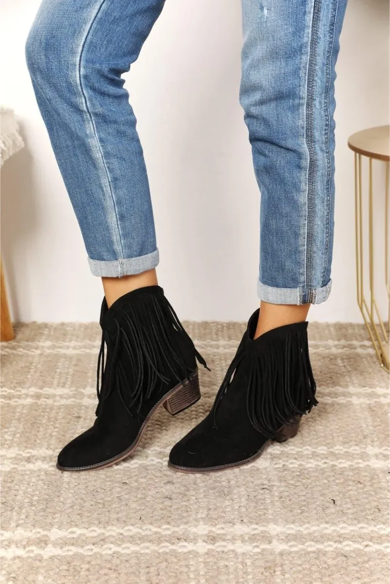 Black Fringy Cowgirl Western Ankle Boots