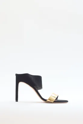 Black Suede & Gold Leather Heel