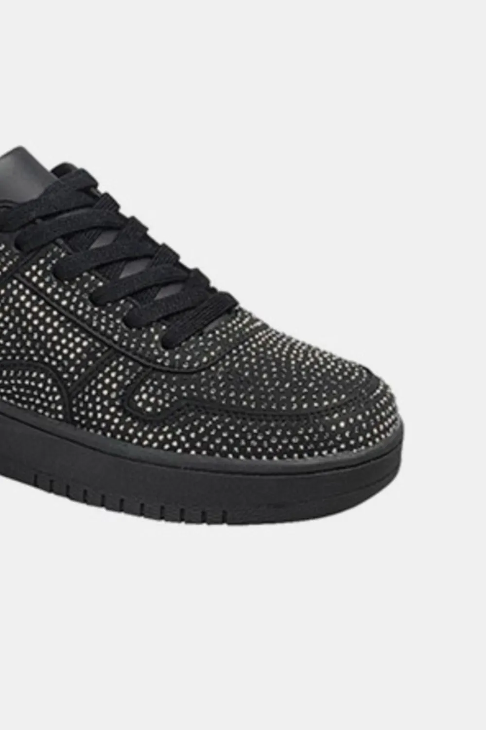 Black Vegan Leather Rhinestone Platform Sneakers