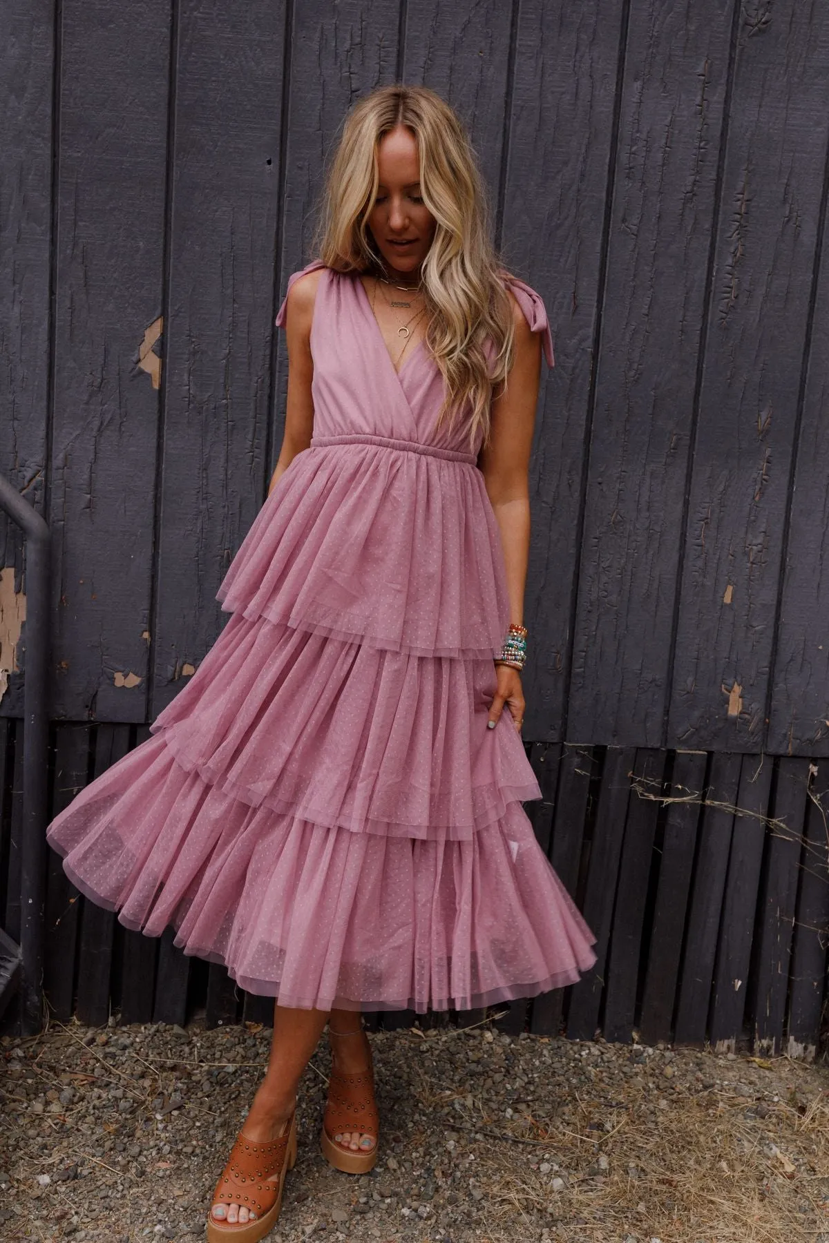 Boho Ballerina Tiered Tulle Dress - Mauve