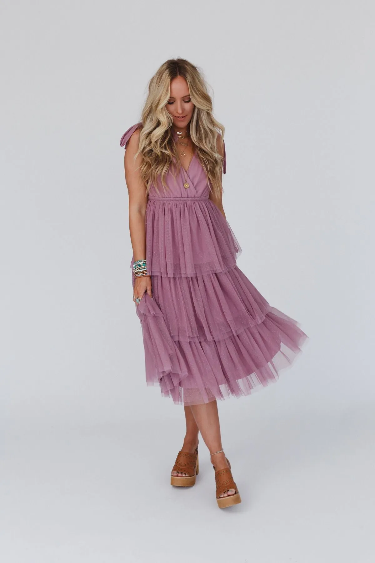 Boho Ballerina Tiered Tulle Dress - Mauve