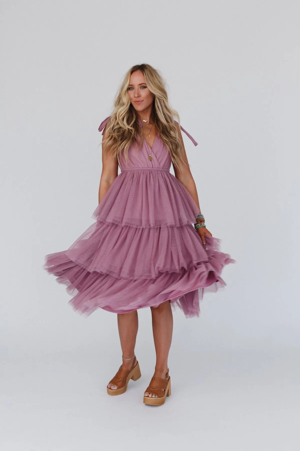 Boho Ballerina Tiered Tulle Dress - Mauve