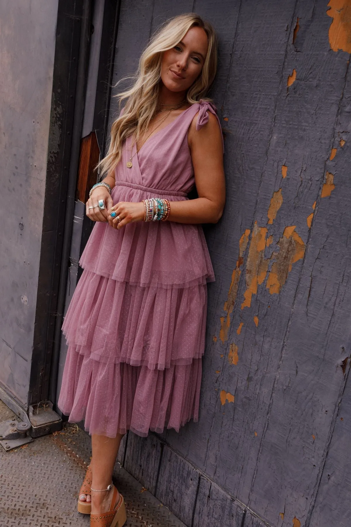 Boho Ballerina Tiered Tulle Dress - Mauve