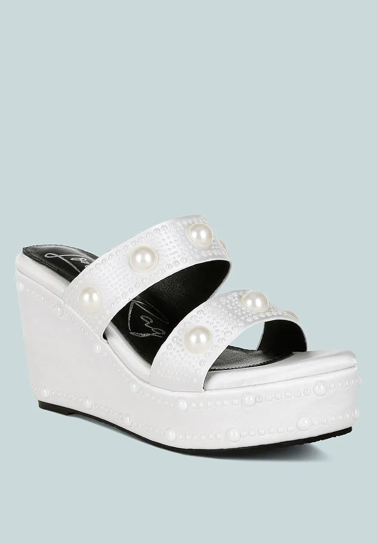 Django Pearl Embellished Wedge Sandals