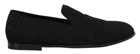 Dolce & Gabbana Black Floral Jacquard Slippers Loafers Shoes