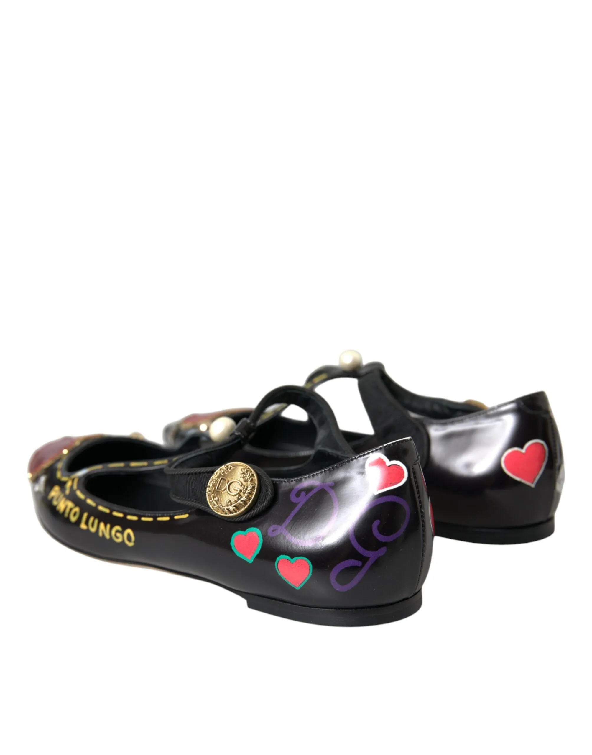 Dolce & Gabbana Black Leather Heart Embellished Loafers Shoes