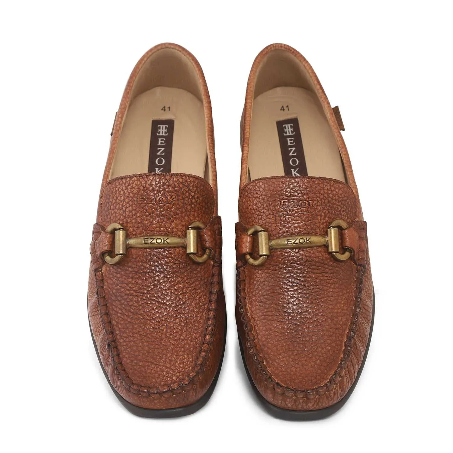 Ezok Mens Tan Moccasin Driving Leather Loafers