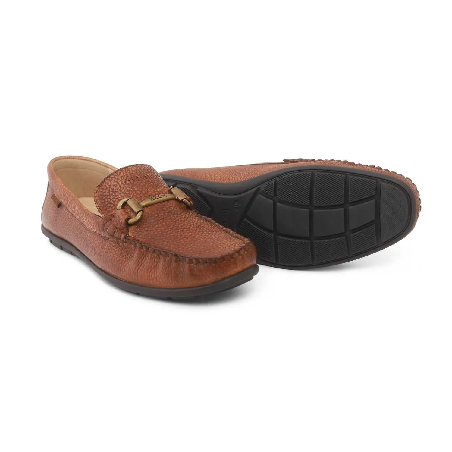 Ezok Mens Tan Moccasin Driving Leather Loafers