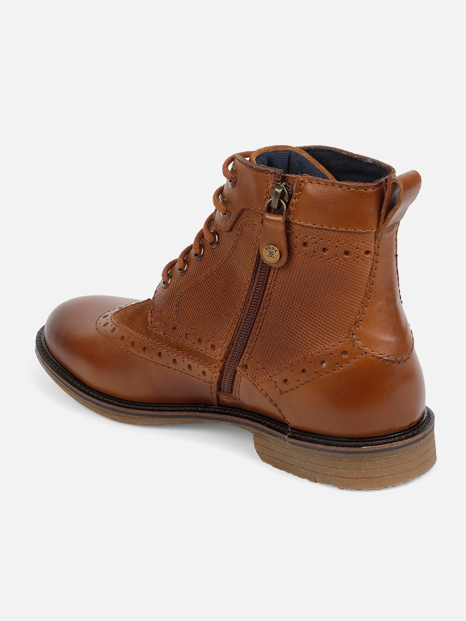 Ezok Tan Lace-ups Leather Boot For Men