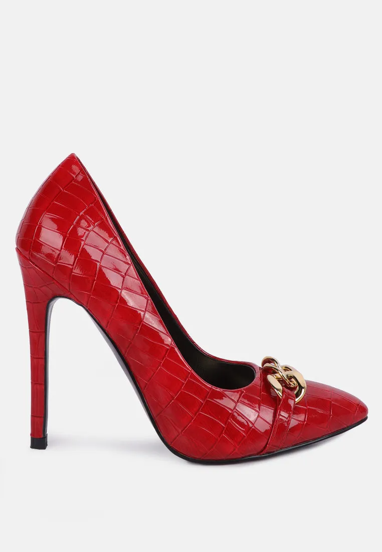 Fanfare Croc Stiletto Pump Heels