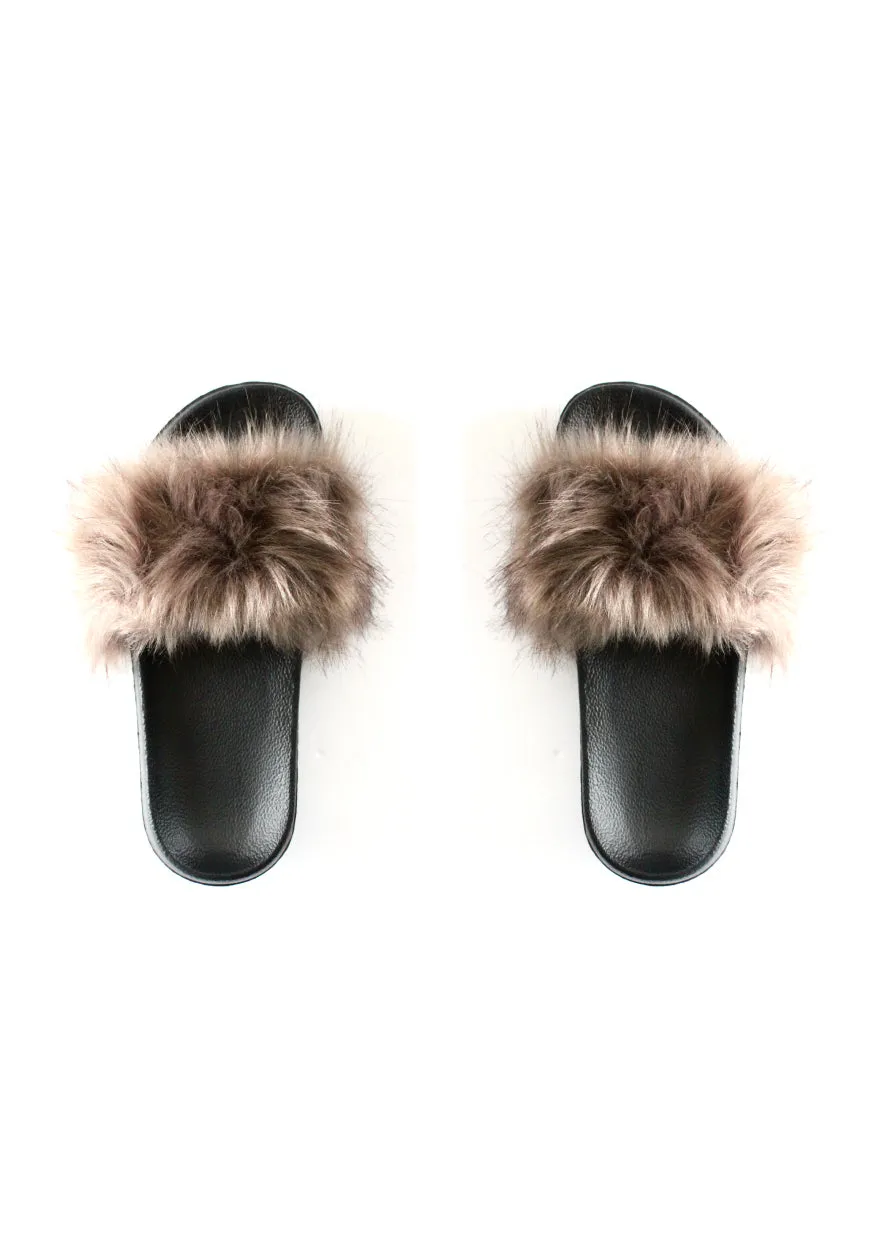 Faux Fur Slides | Taupe