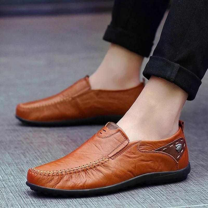 Hnzxzm Leather Shoes Men Fashion Leather Genuine High Quality Luxury Brand Comfortable Men Casual Driving Shoes Plus Size 37-47