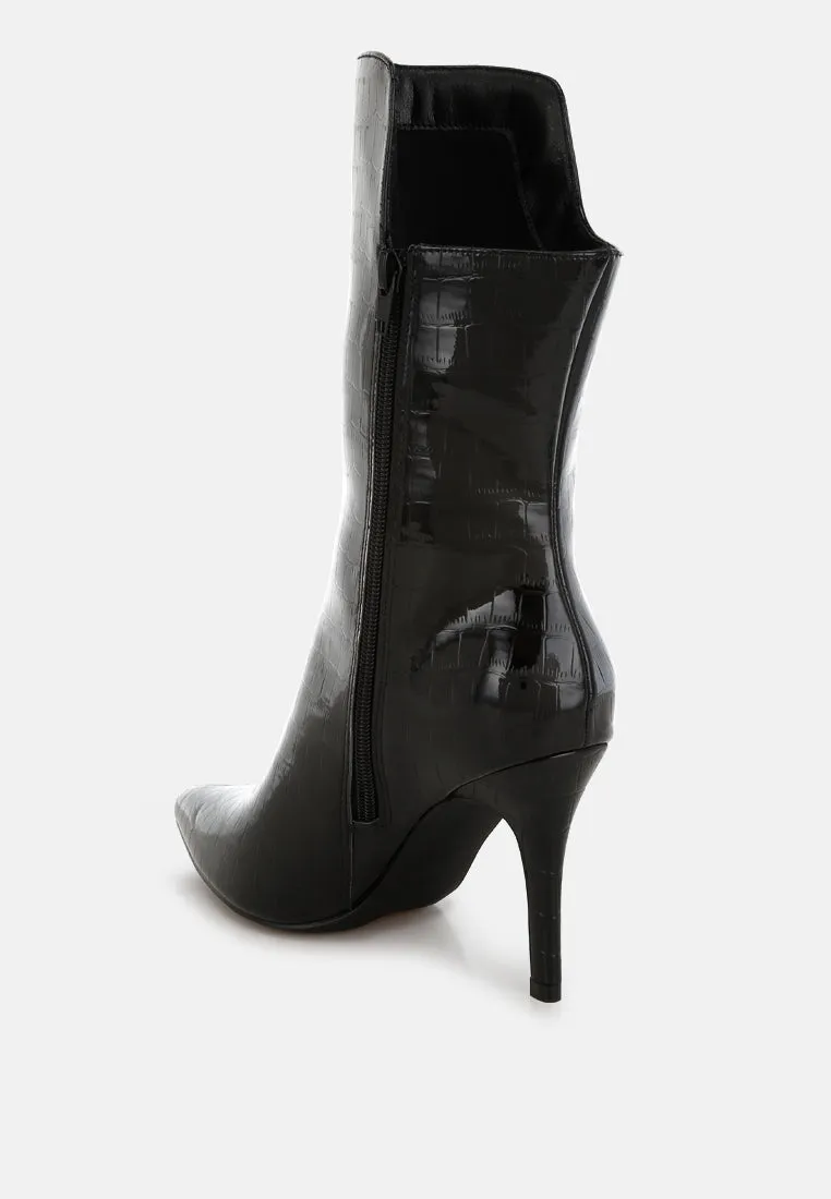 Kultrus Croco Stiletto Heel Mid-Calf Boots