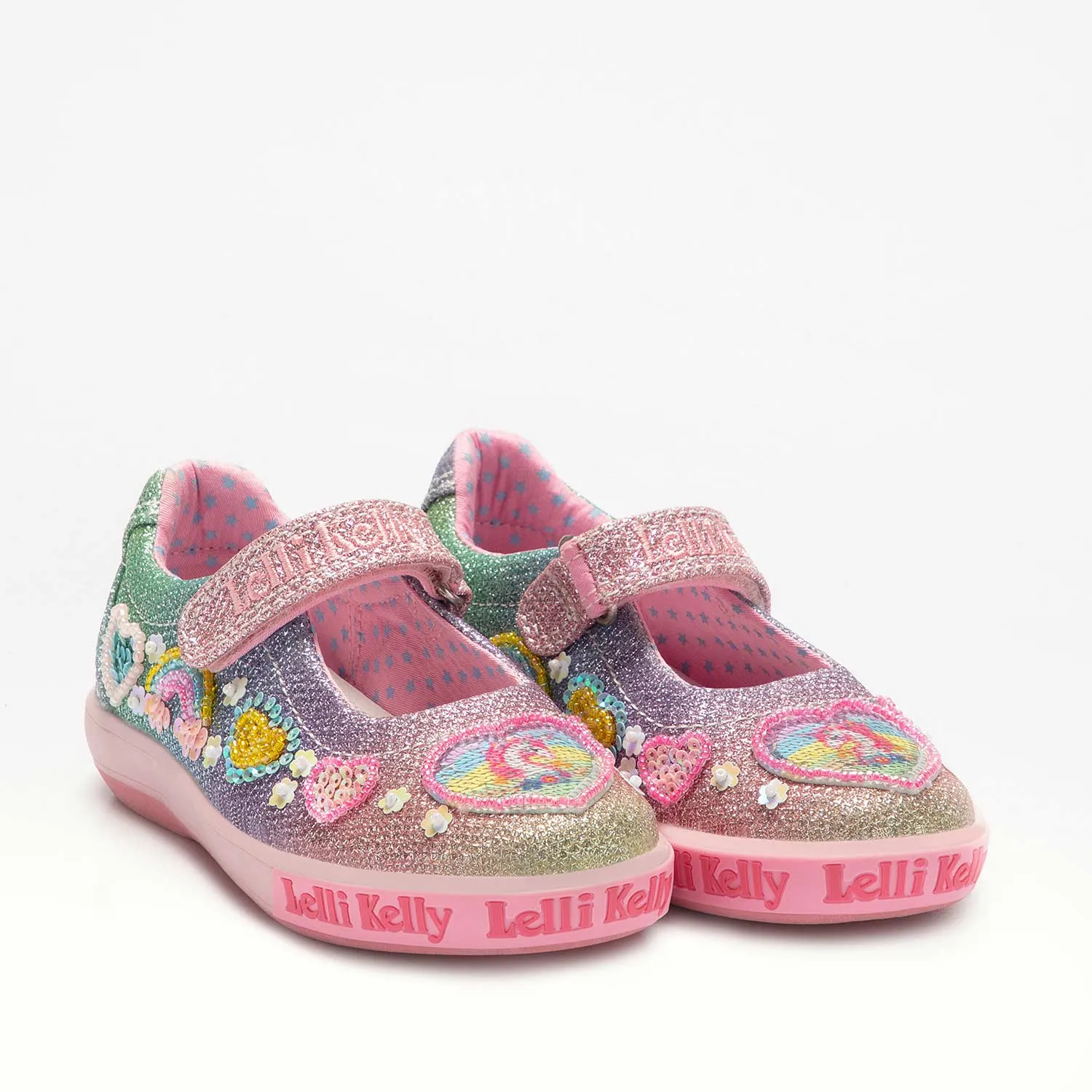 Lelli Kelly Unicorn Rainbow Girls Multi Glitter Canvas Shoe