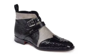 Mauri - 4828 Black Python, Grey Lizard& Perforated Black Ostrich Boots