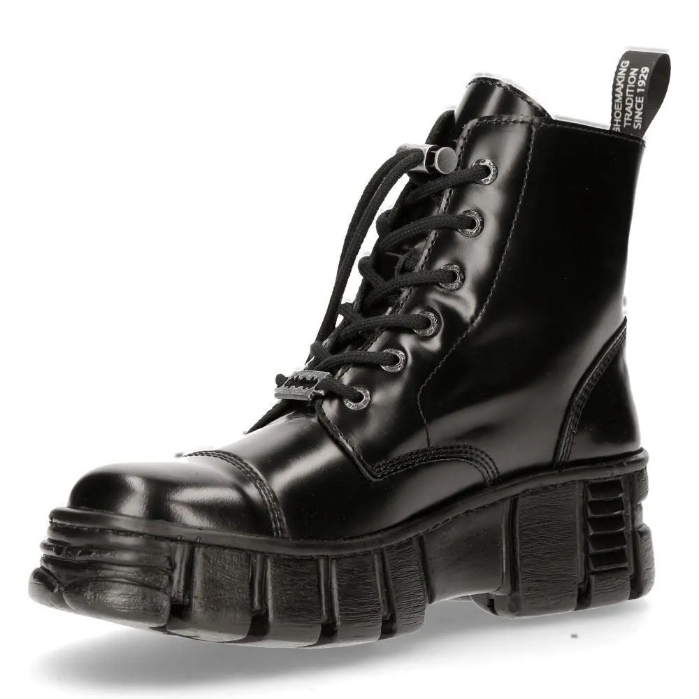 New Rock M-WALL005N-C6 Black Leather Wall Gothic Rock Biker Ankle Boots Patent