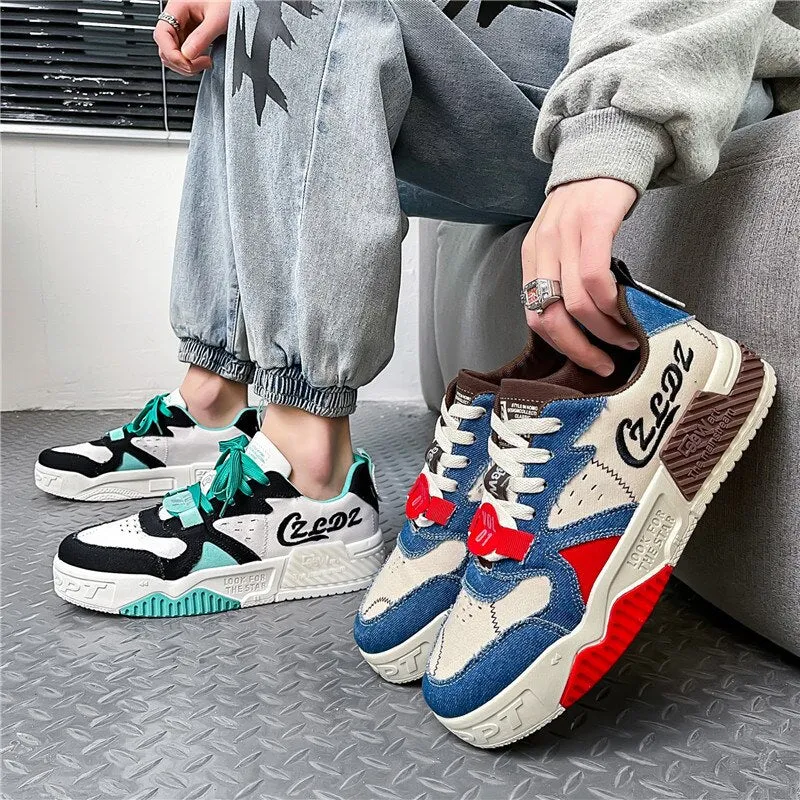 New Style  Denim Canvas Sneakers Men Platform Skateboard Shoes Streetwear Hip Hop Teenager Zapatos Hombre Tenis