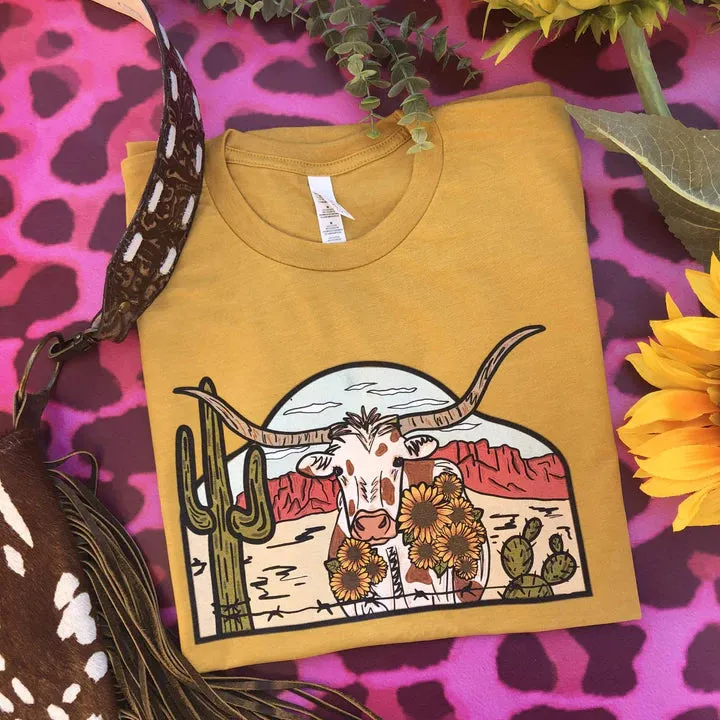 Online Exclusive | Laredo Longhorn Short Sleeve Graphic Tee in Mustard Yellow