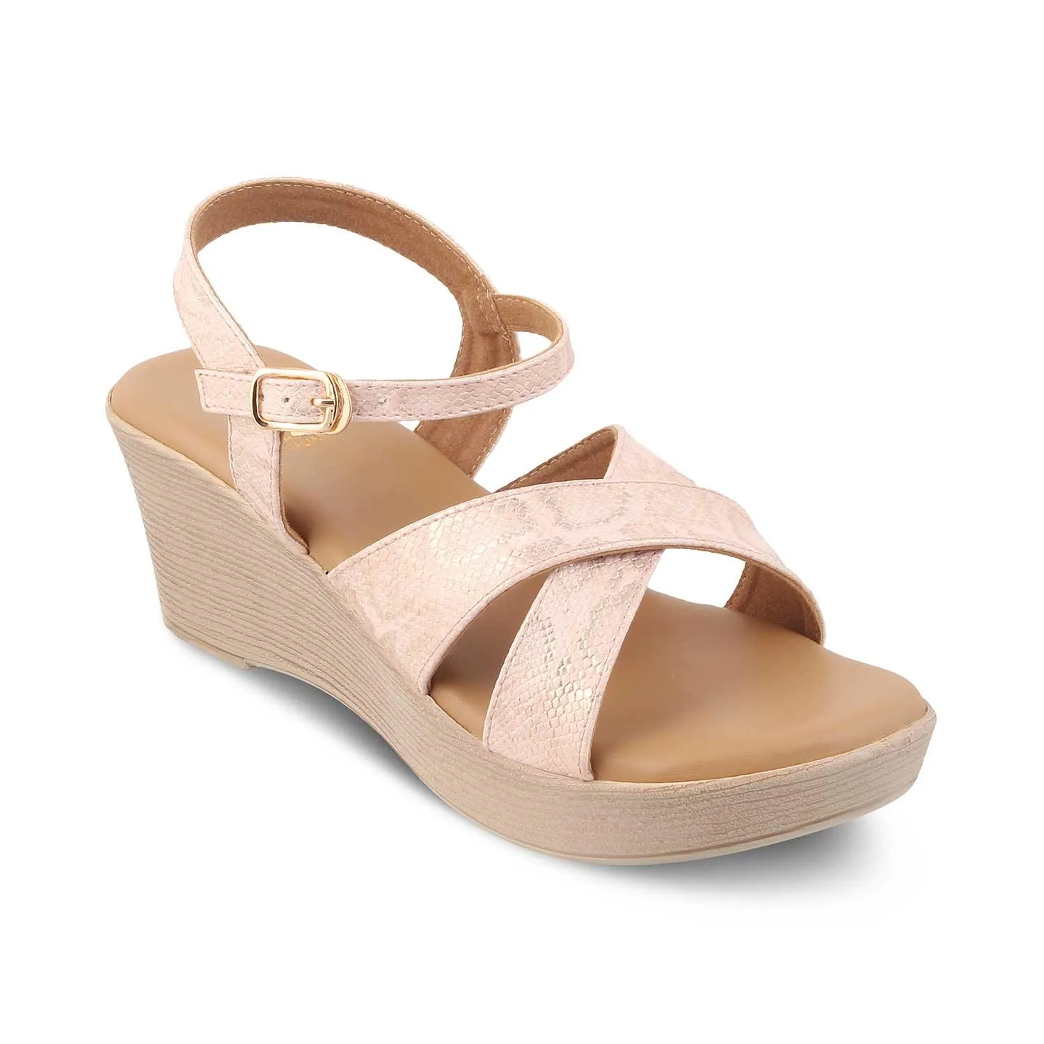 The Avio Champagne Women's Dress Wedge Sandals Tresmode