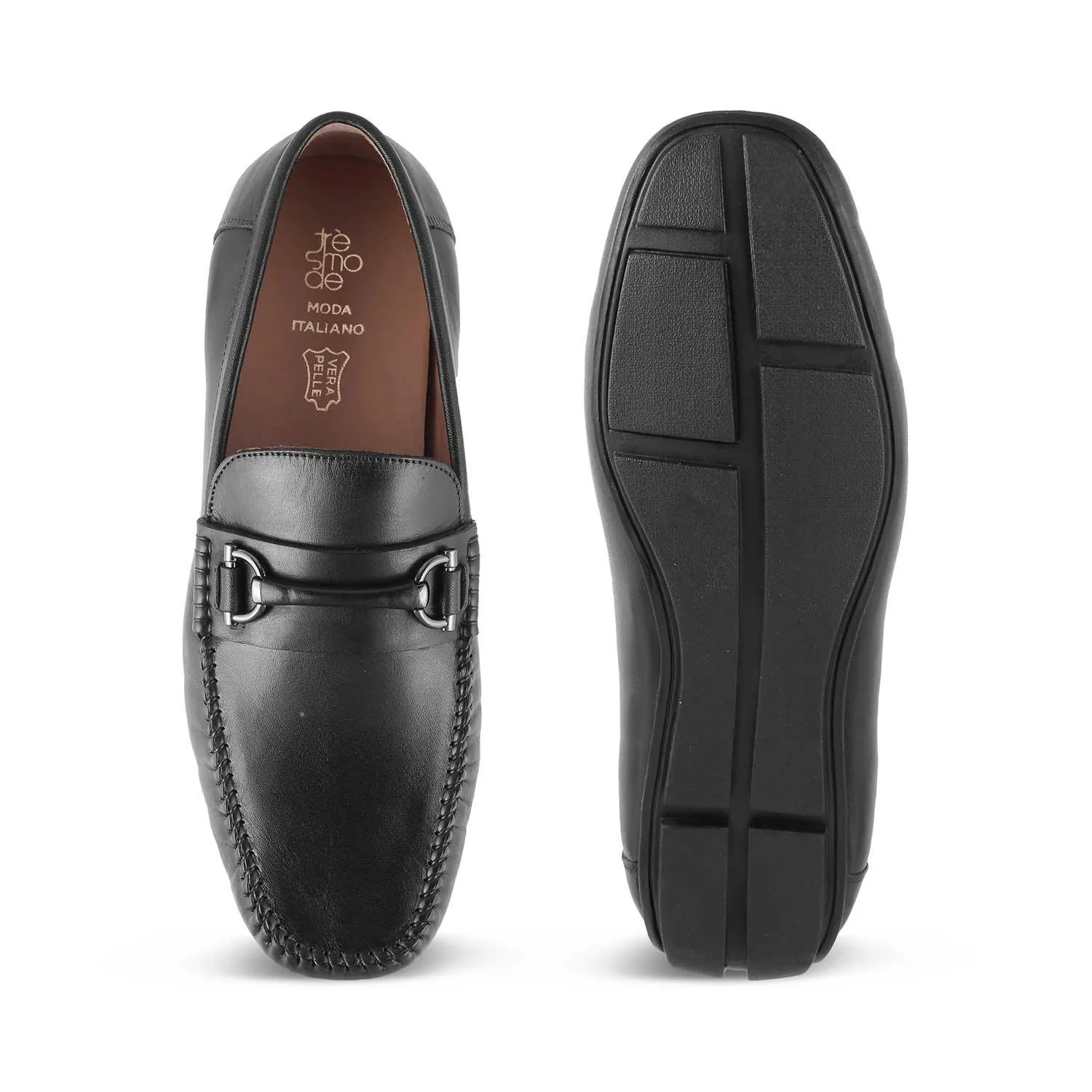 The Salvo Black Men's Leather Driving Loafers Tresmode