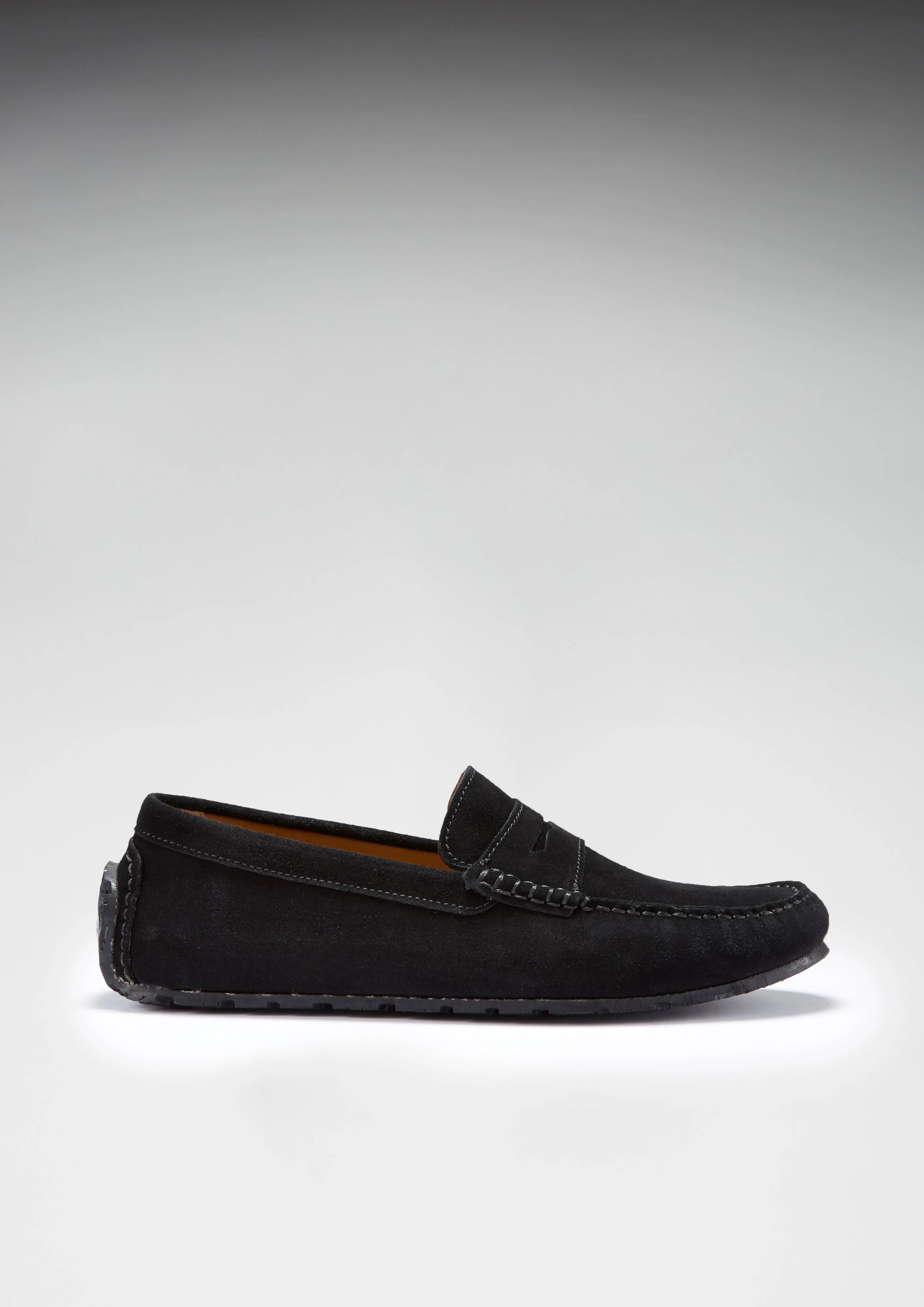 Tyre Sole Penny Driving Loafers, black suede