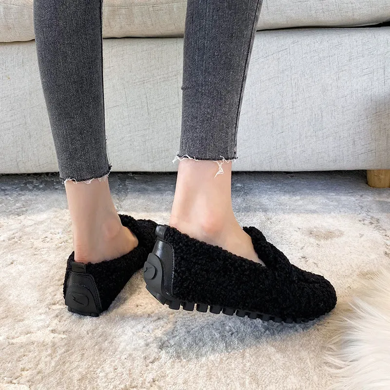 Women Cute Winter Warm Lamb Fur Flat Shoes Loafers