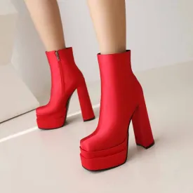 Women Mid Calf Chunky Ankle Booties