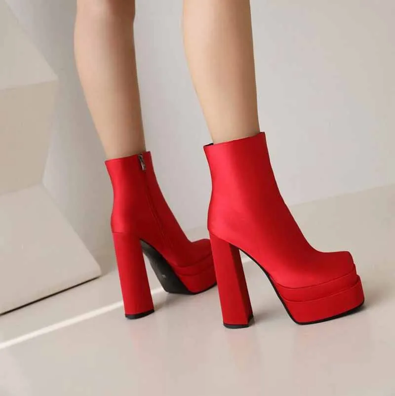 Women Mid Calf Chunky Ankle Booties