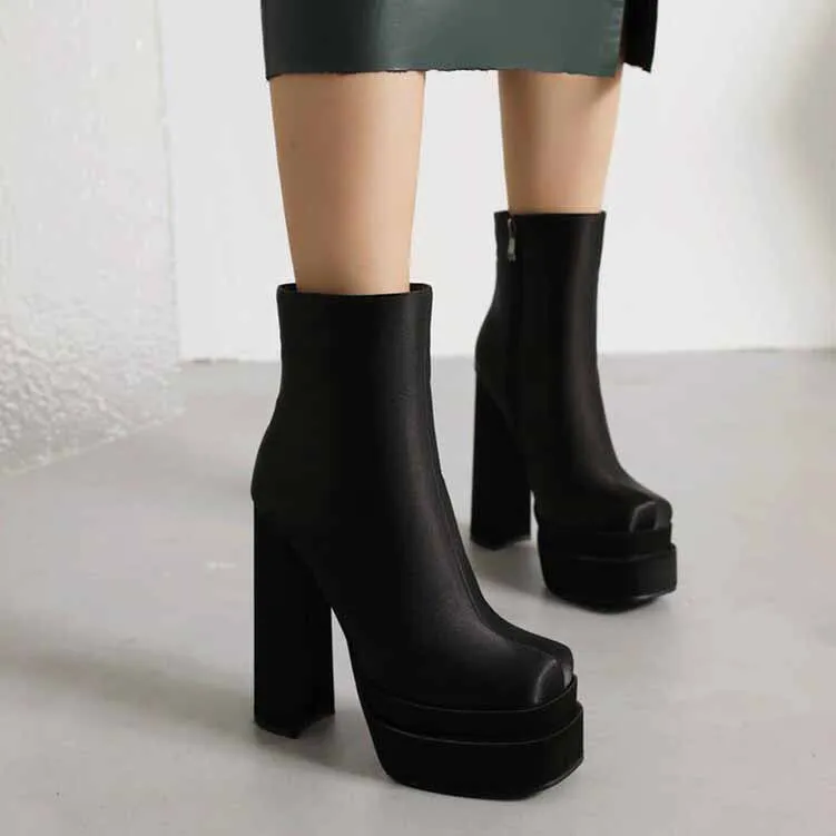 Women Mid Calf Chunky Ankle Booties