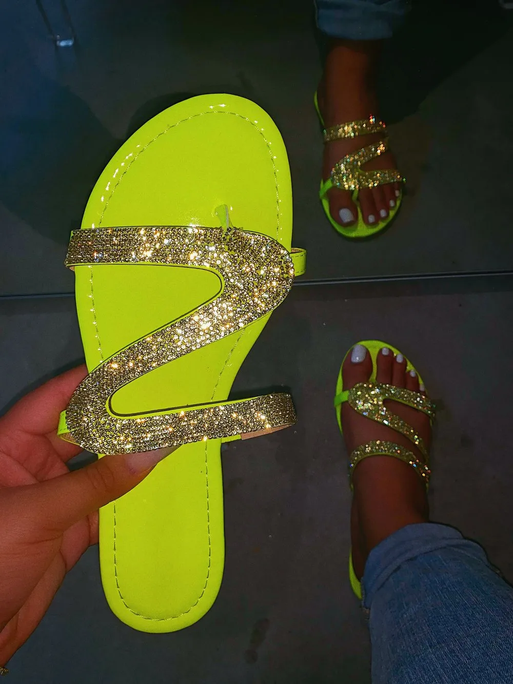 Women Summer Crystal Bling Slippers