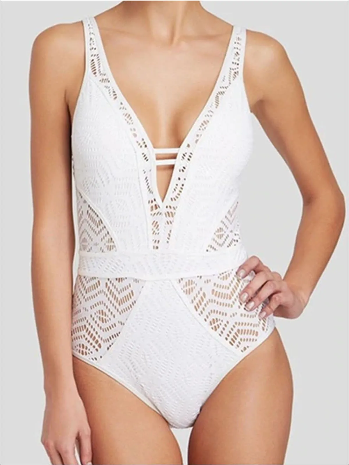 Women's Crochet Hollow Out Backless One Piece Swimsuit