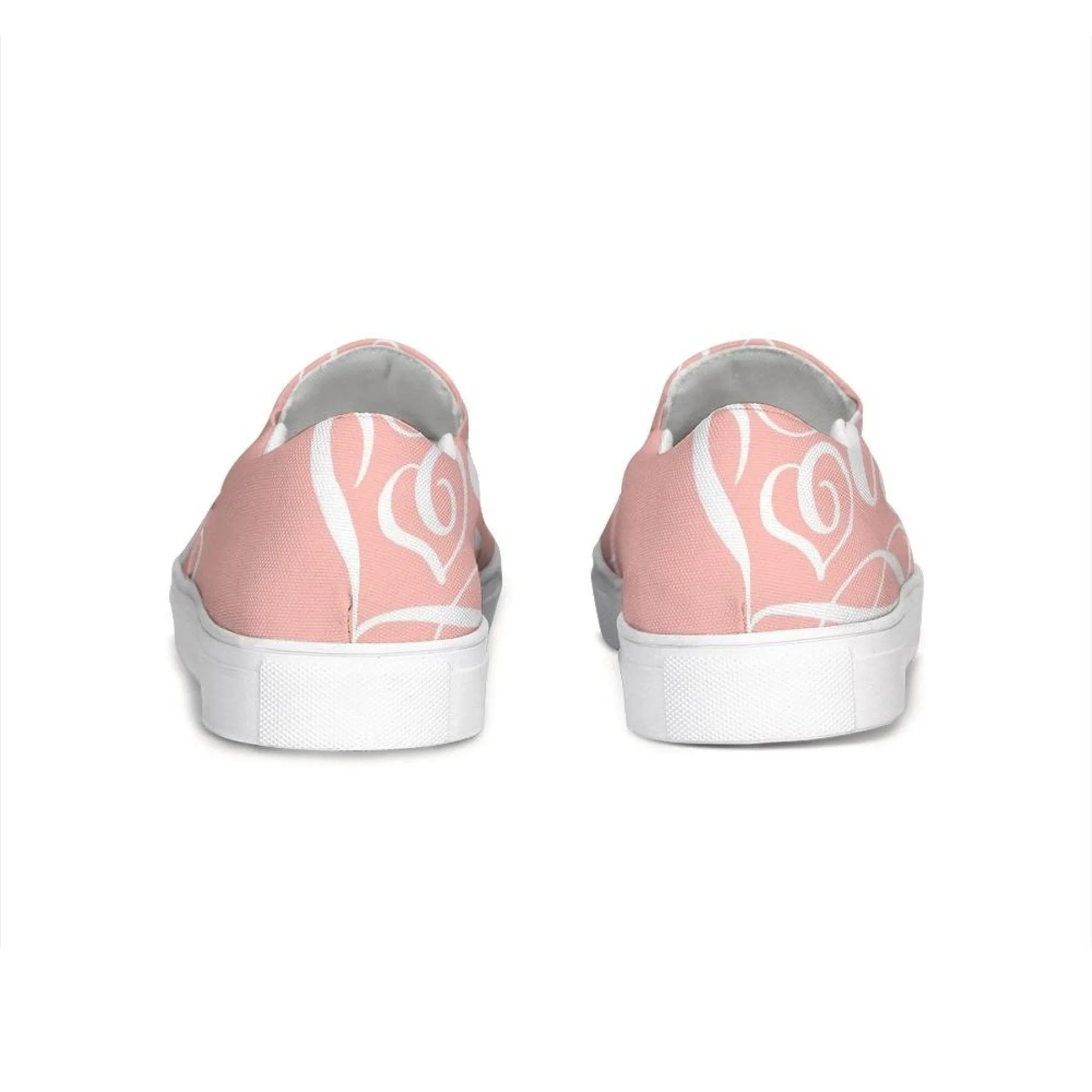 Womens Sneakers - Pink & White Love Print Low Top Slip-on Canvas Shoes