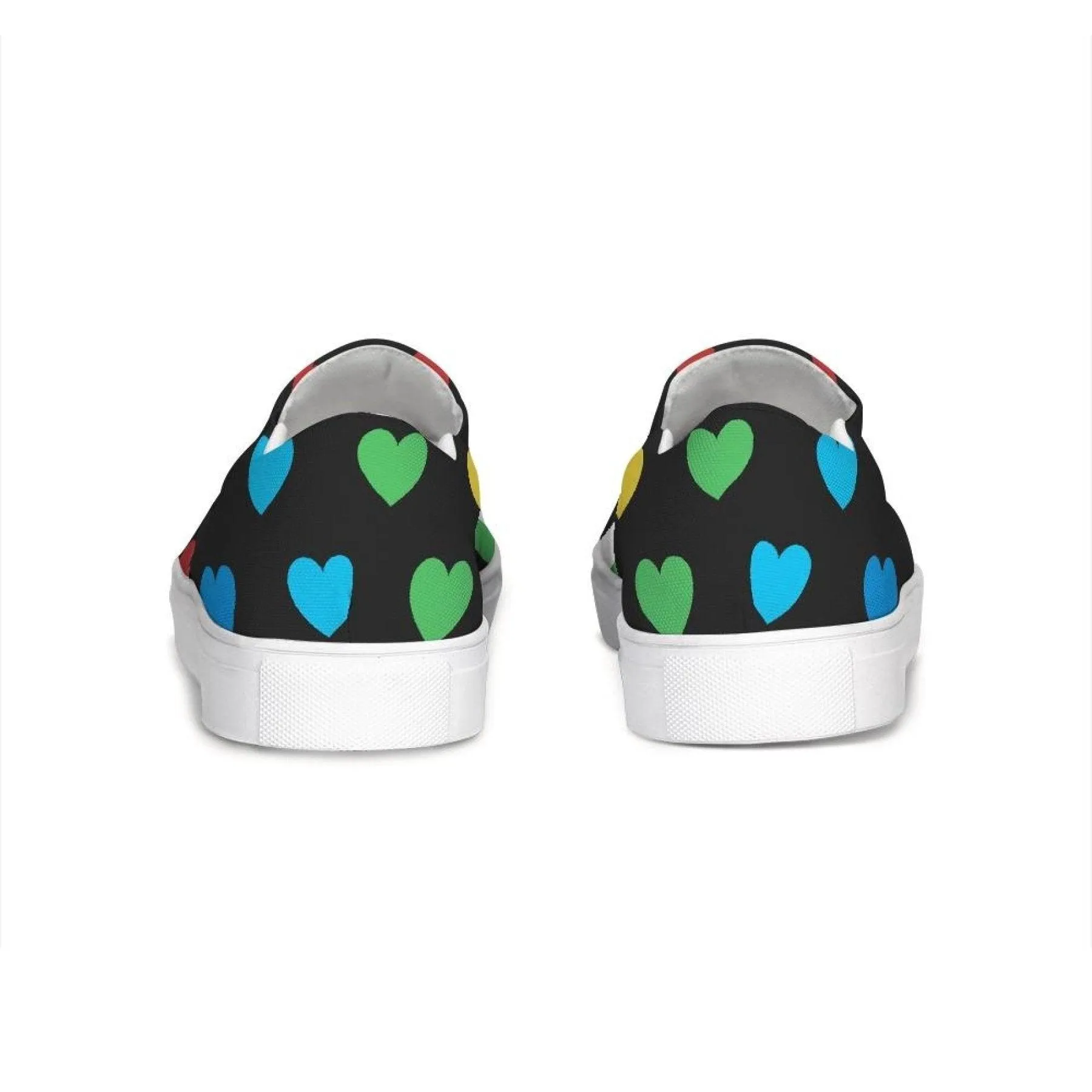 Womens Sneakers, Rainbow Hearts Low Top Slip-on Canvas Shoes