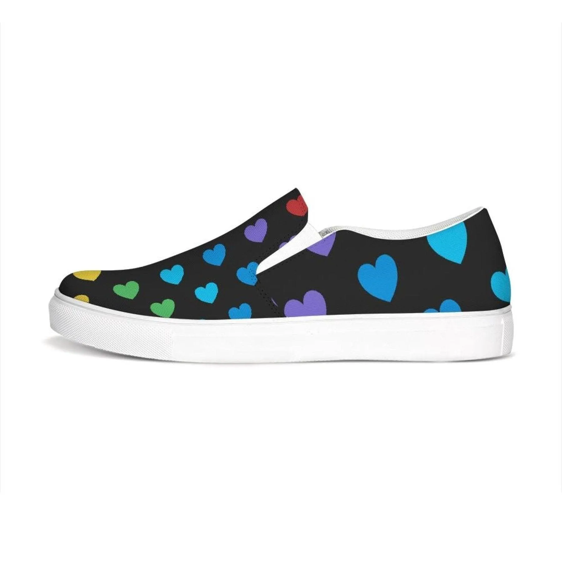 Womens Sneakers, Rainbow Hearts Low Top Slip-on Canvas Shoes